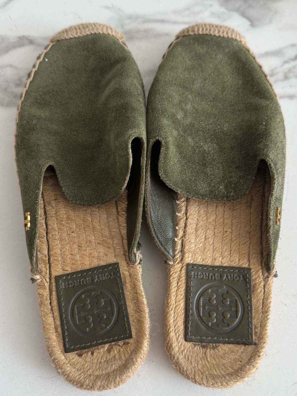 Tory Burch Olive Suede Slip-On Espadrille Slides